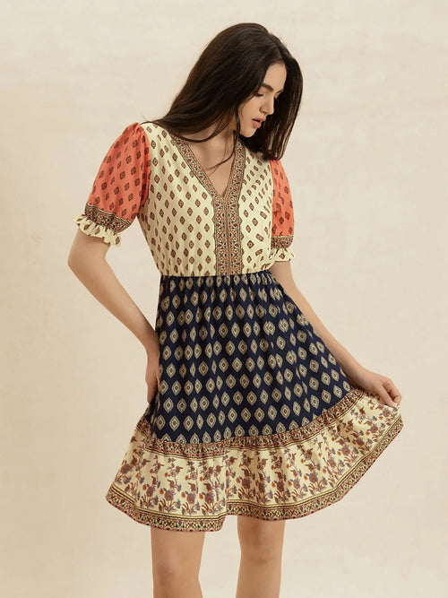Hazel Blues® |  Printed V-Neck Short Sleeve Dress