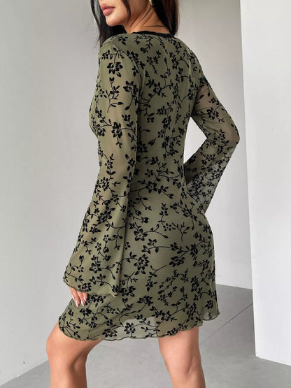 Hazel Blues® |  Floral Print Flare Sleeve Mini Dress