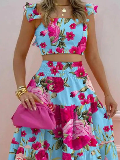 Hazel Blues® |  Crop Top and Tiered Maxi Skirt Set