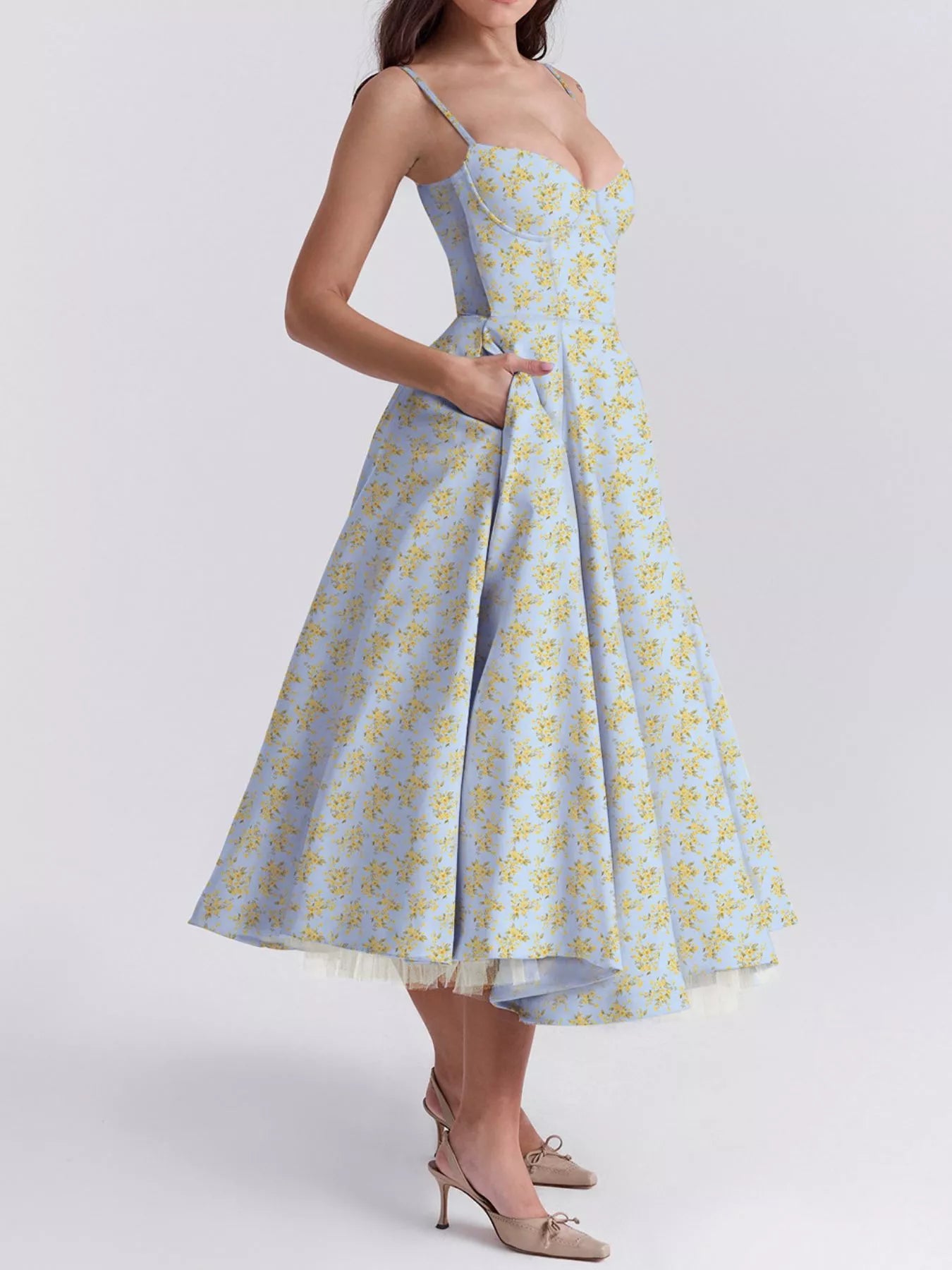 Hazel Blues® |  Sweetheart Neck A-Line Midi Dress