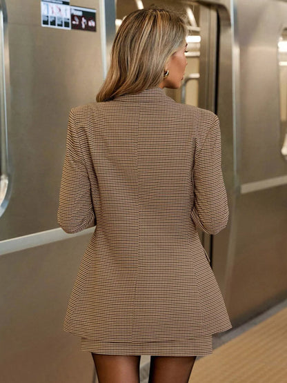 Hazel Blues® |  Single-Breasted Plaid Blazer and Skirt Set