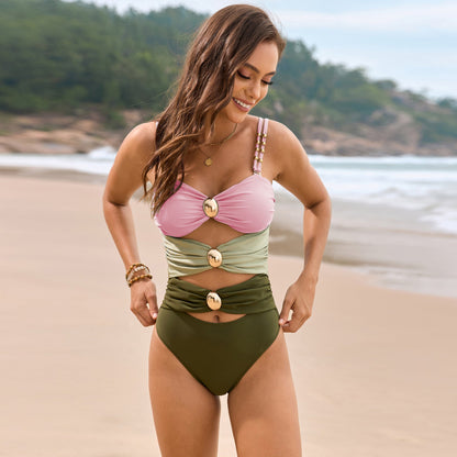 Hazel Blues® | Color Block Sweetheart Neck One-Piece Swimwear