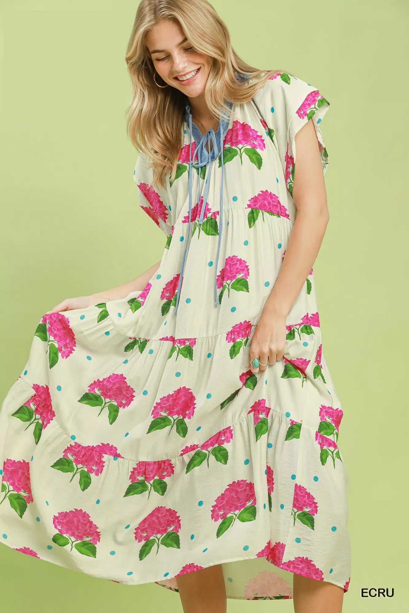 Hazel Blues® |  Umgee Hydrangea Print Tiered Midi Dress
