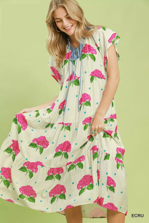 Hazel Blues® |  Umgee Hydrangea Print Tiered Midi Dress