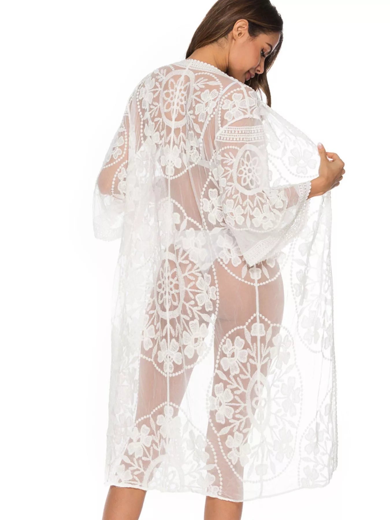Hazel Blues® | Floral Lace Sheer Kimono Cover-Up