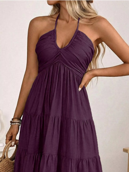 Hazel Blues® |  Halter Neck Tiered Midi Dress