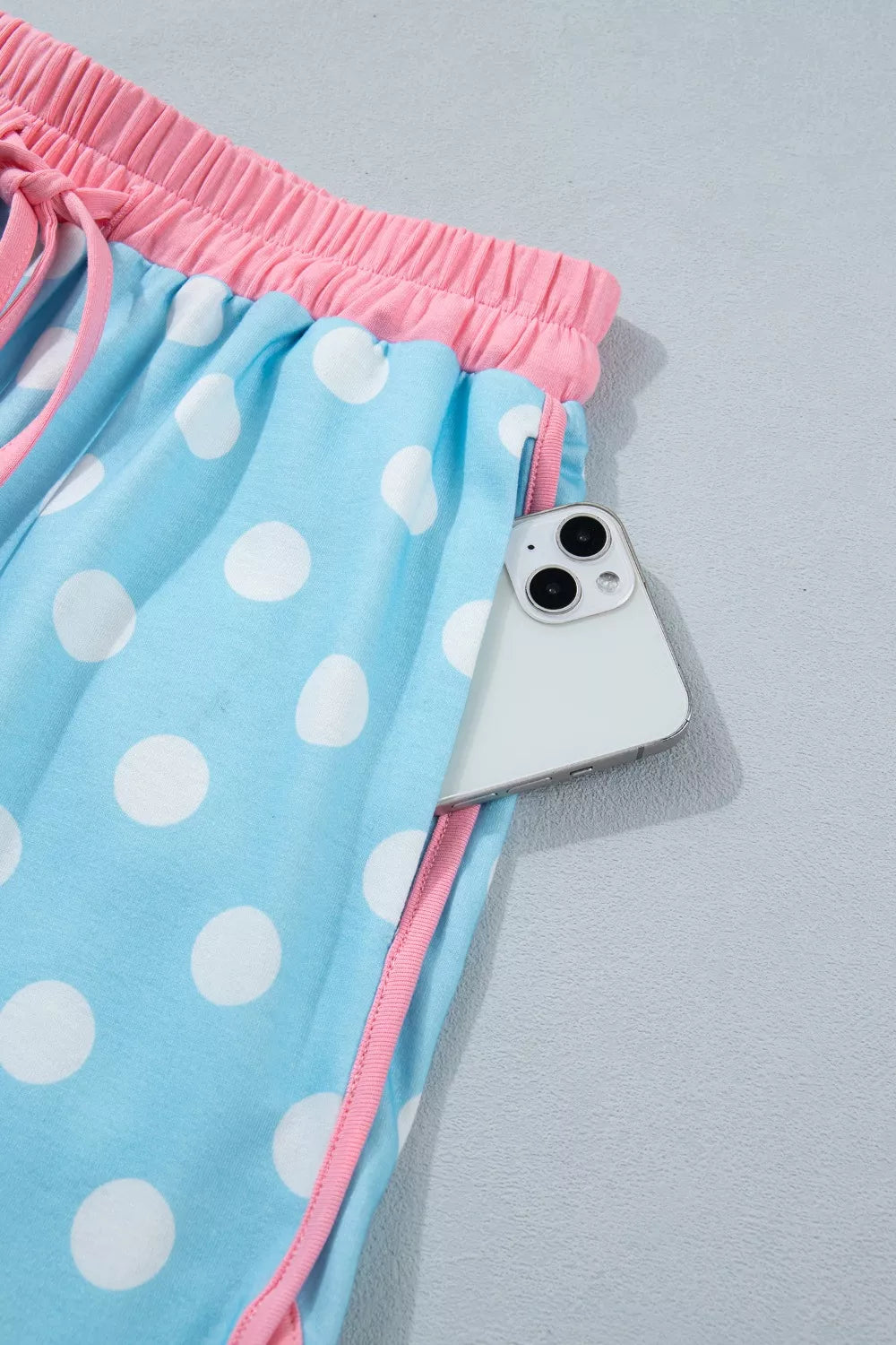 Hazel Blues® |  Polka Dot Contrast Trim Top and Drawstring Shorts Set