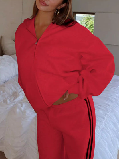 Hazel Blues® |  Zip Up Hoodie and Striped Pants Set