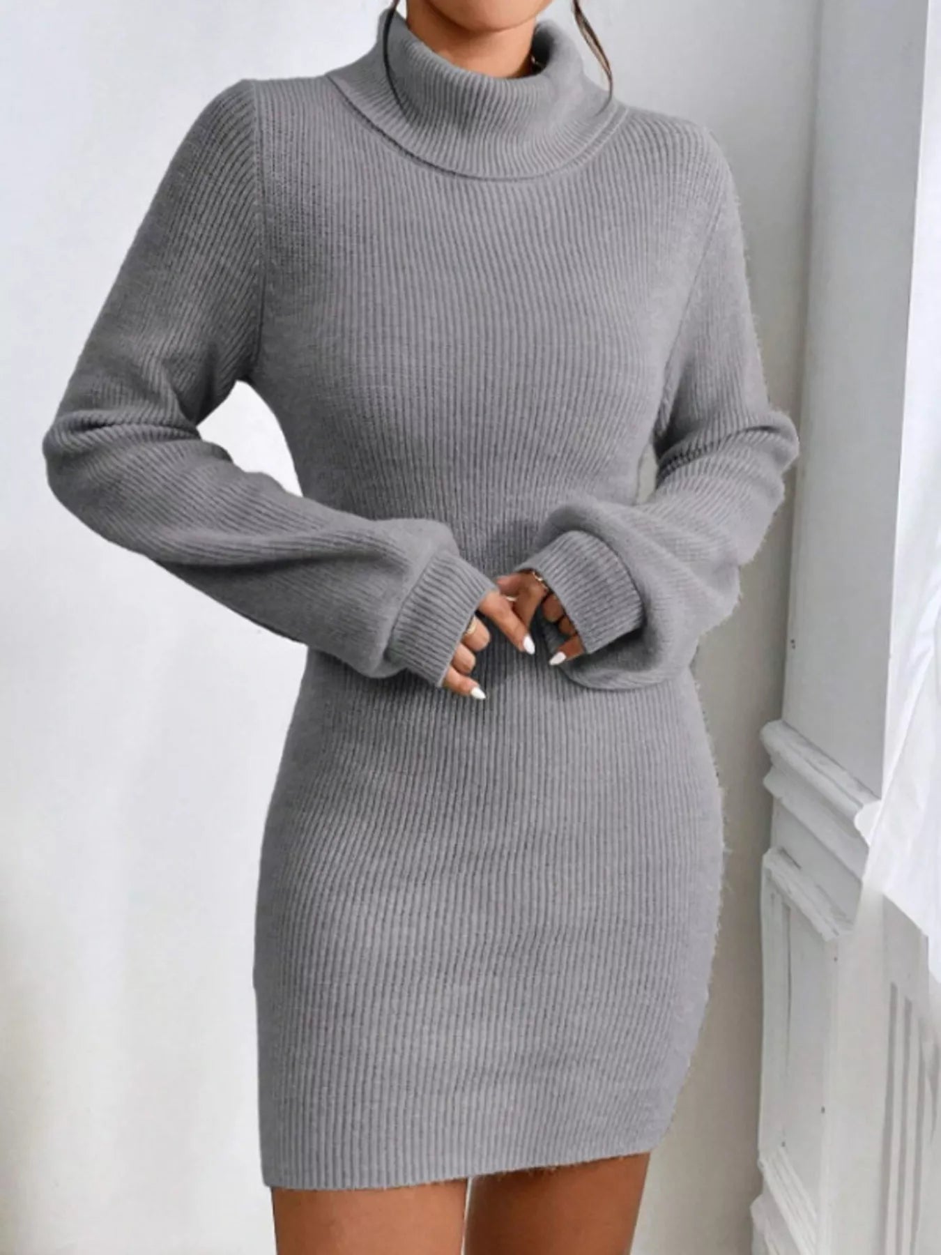 Hazel Blues® |  Turtleneck Ribbed Knit Sweater Dress