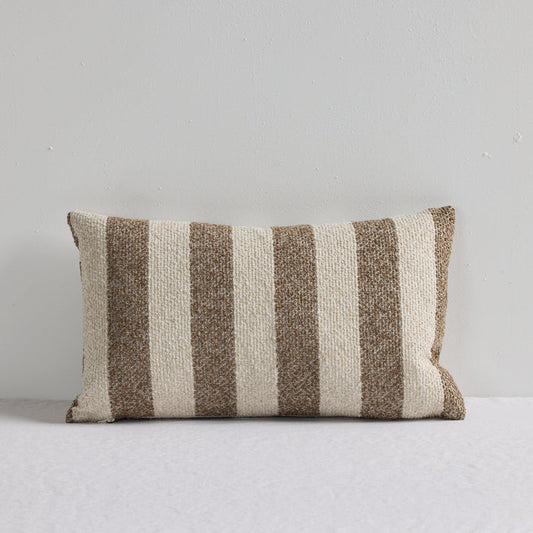 Benton 30x50cm Cushion - Brown Stripe, textured rectangular cushion with wide brown and cream vertical stripes.