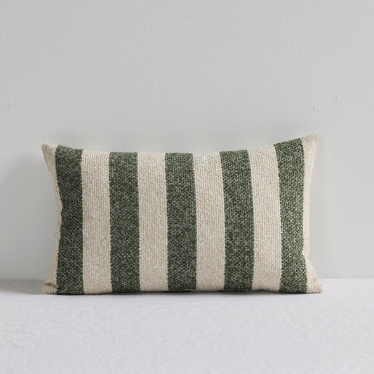 Benton 30x50cm Cushion - Green Stripe, textured green and cream striped rectangular cushion with feather-filled inner.