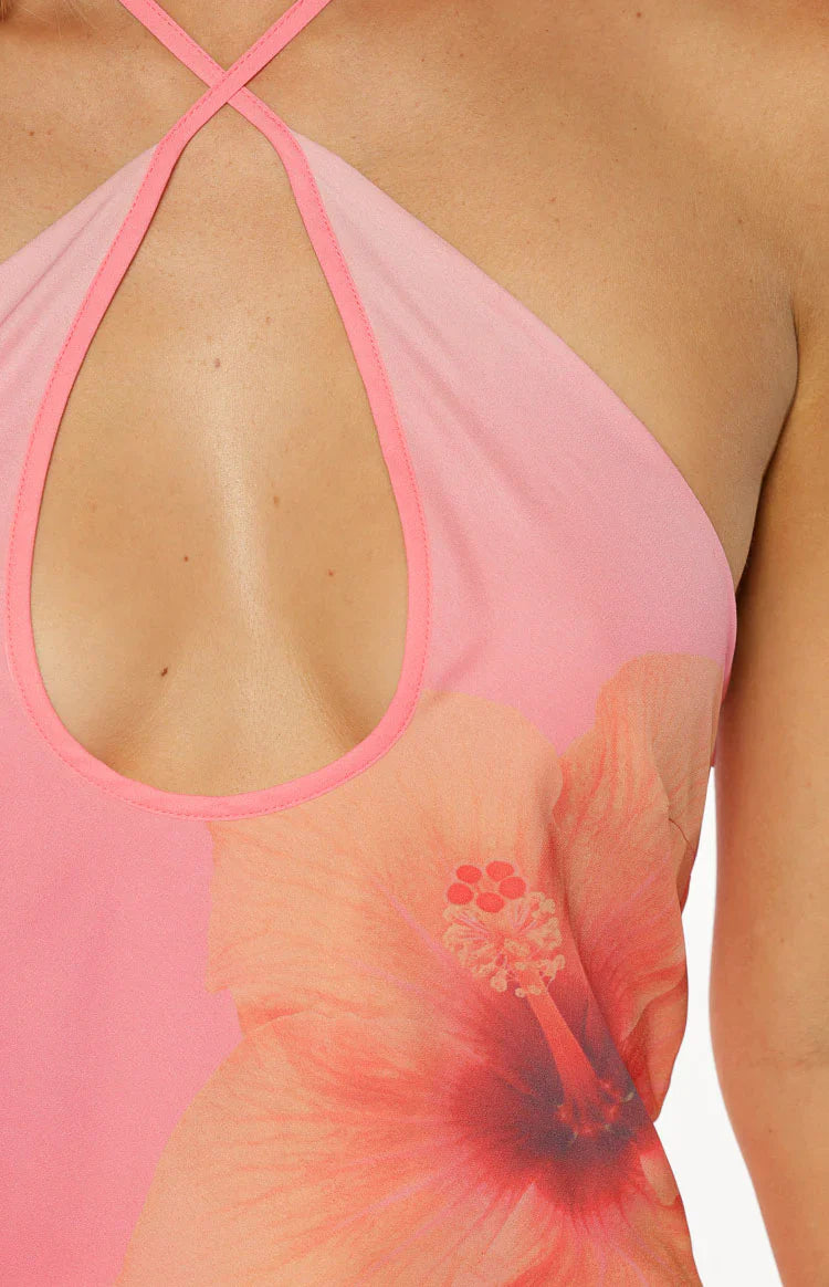 Better Days Pink Ombre Hibiscus Halter Mini Dress