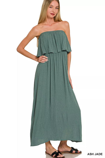 Hazel Blues® |  Zenana Woven Crinkle Strapless Maxi Dress