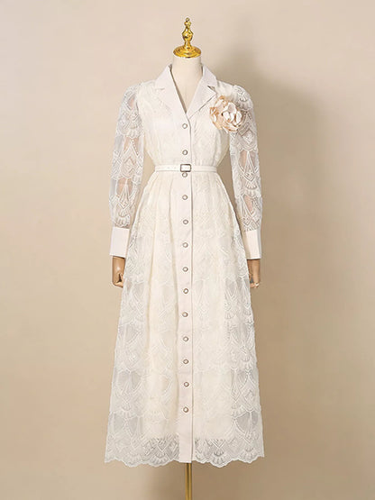 Hazel Blues® |  Lace Button Front Midi Dress