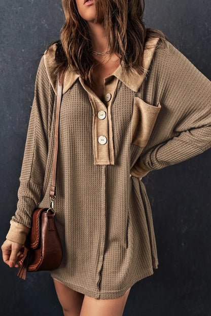 Hazel Blues® |  Waffle Knit Button Front Dress