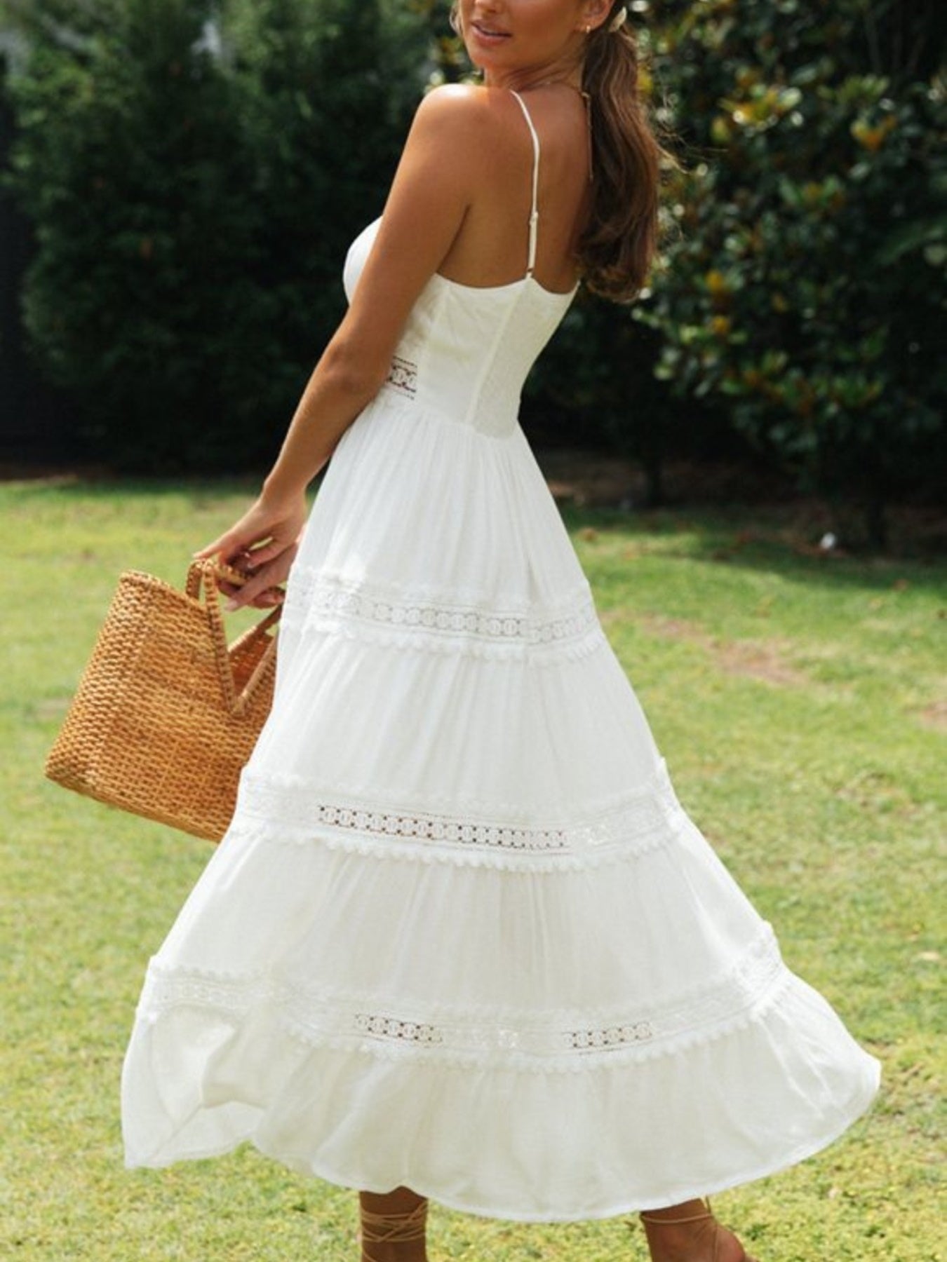Hazel Blues® |  Lace Trimmed Tiered Midi Cami Dress