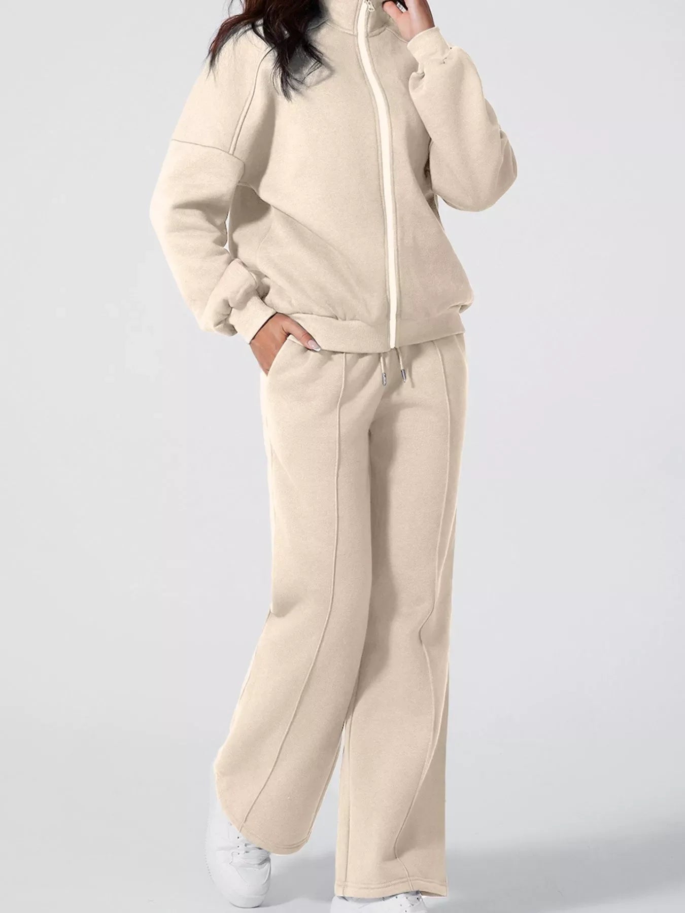 Hazel Blues® |  Drop Shoulder Zip Up Jacket and Drawstring Pants Active 2pcs Set