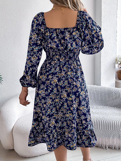 Hazel Blues® |  Floral Print Long Sleeve Square Neck Midi Dress