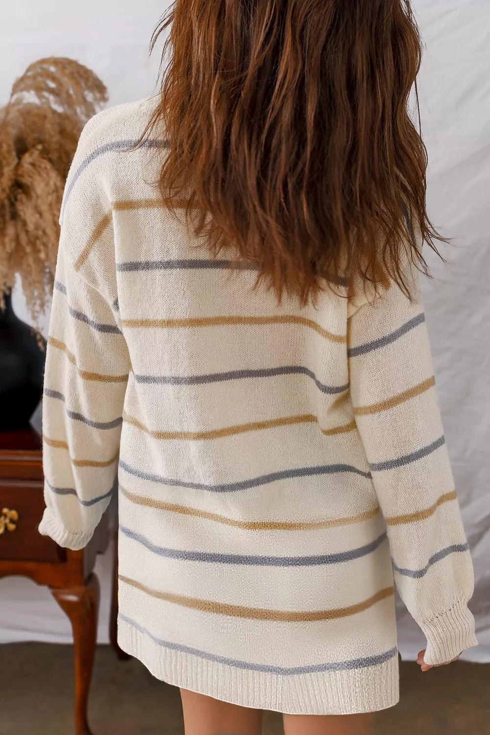 Hazel Blues® |  Striped Dropped Shoulder Oversized Sweater Dress
