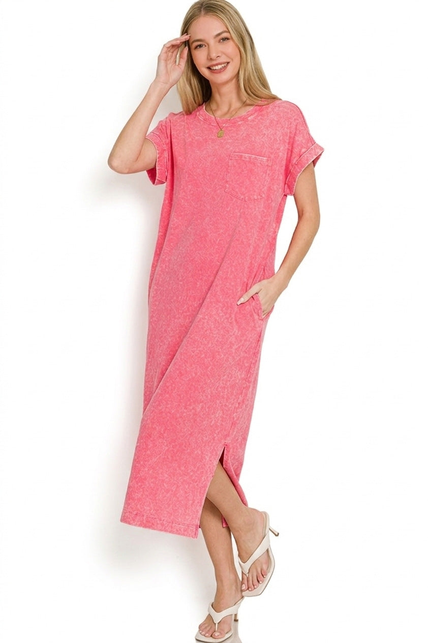Hazel Blues® |  Zenana Washed Exposed Seam Short Sleeve T-Shirt Dress