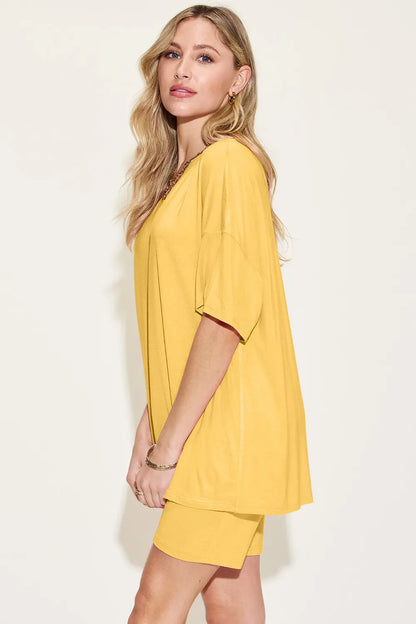 Hazel Blues® |  Basic Bae Bamboo V-Neck Drop Shoulder T-Shirt and Shorts Set
