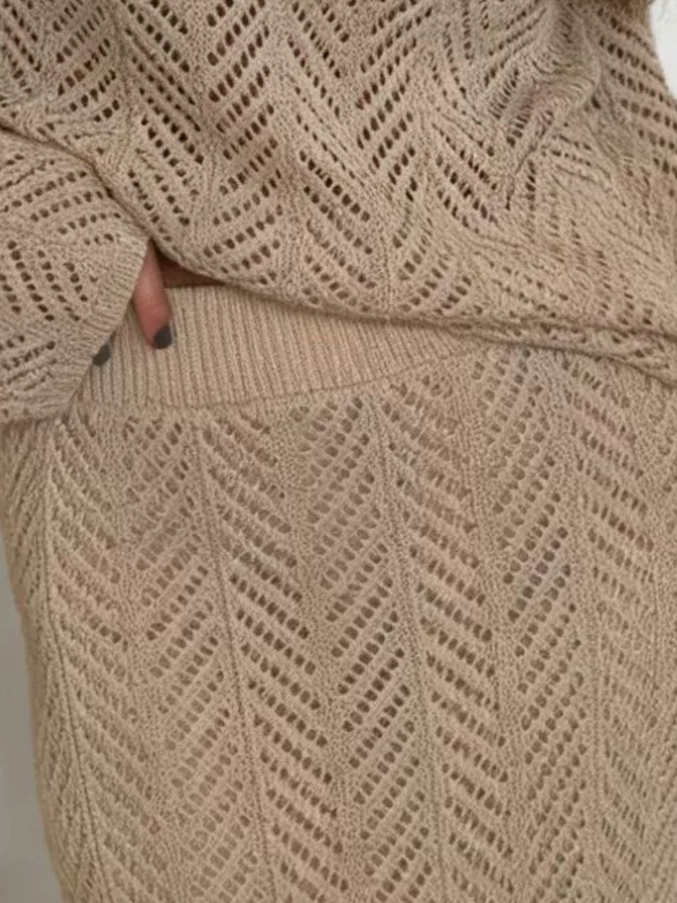 Hazel Blues® |  Openwork Long Sleeve Knit Top and Skirt Set