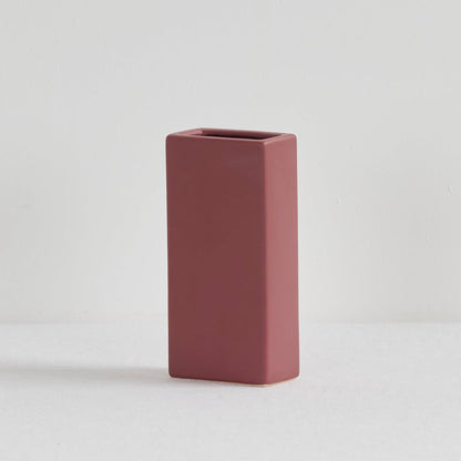 Block Vase - Port, sculptural port-coloured ceramic vase with a tall rectangular form and square opening