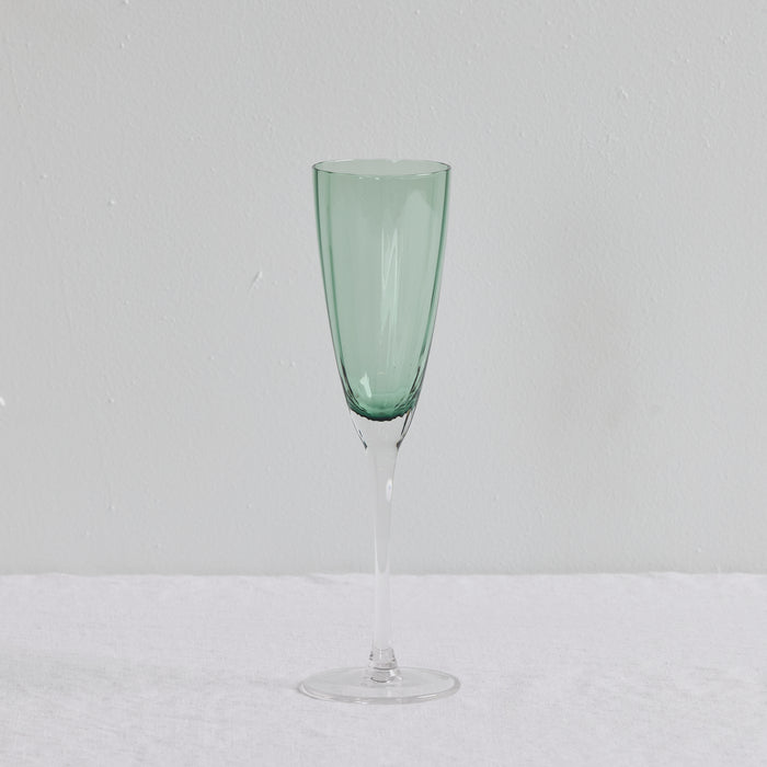 Bravo Champagne Glass Set - 2pc - Green, soft green glass champagne flute with a slender stem and refined silhouette.