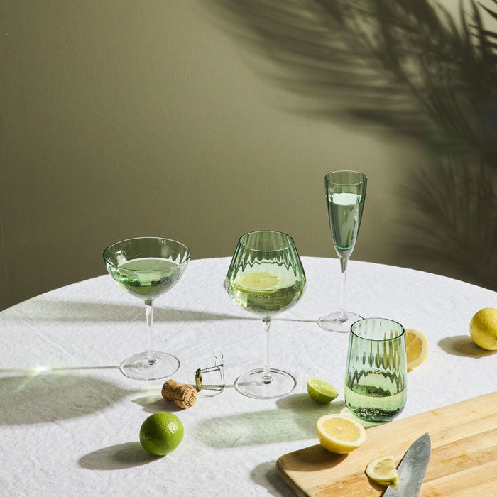 Bravo Tall Tumbler Set - 2pc - Green, ribbed green glassware tumbler styled with citrus and stemware.