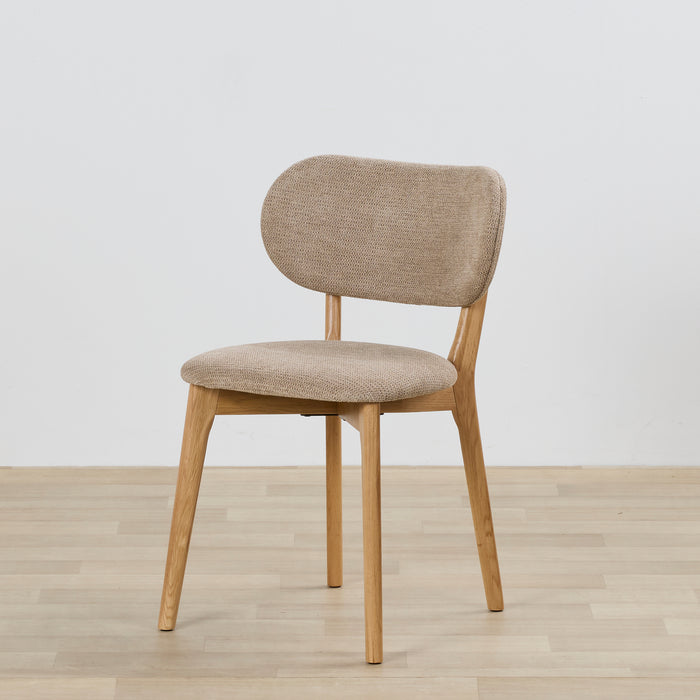 Briar Dining Chair - Oak/Taupe, upholstered taupe dining chair with a rounded backrest and light oak frame.