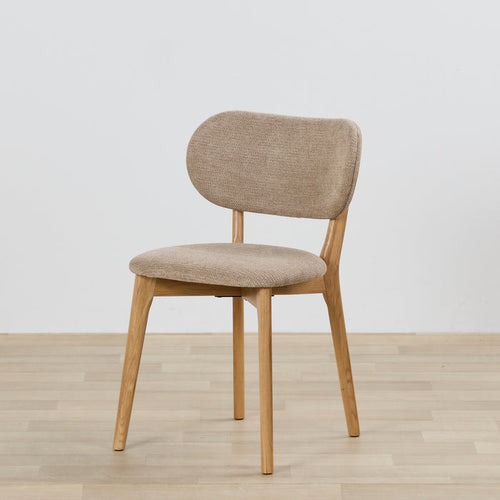 Briar Dining Chair - Oak/Taupe, upholstered taupe dining chair with a rounded backrest and light oak frame.