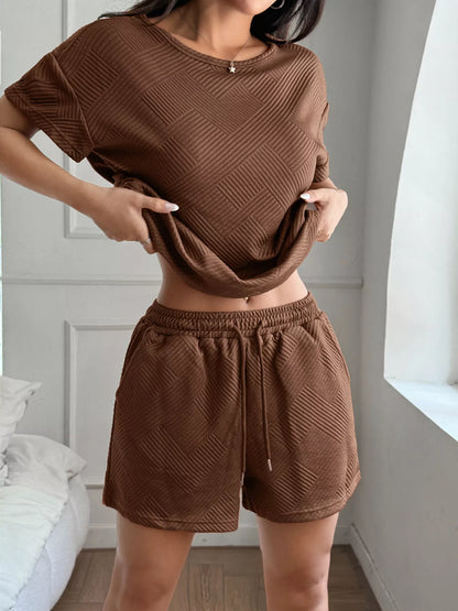 Hazel Blues® |  Textured Knit Round Neck Top and Shorts Set