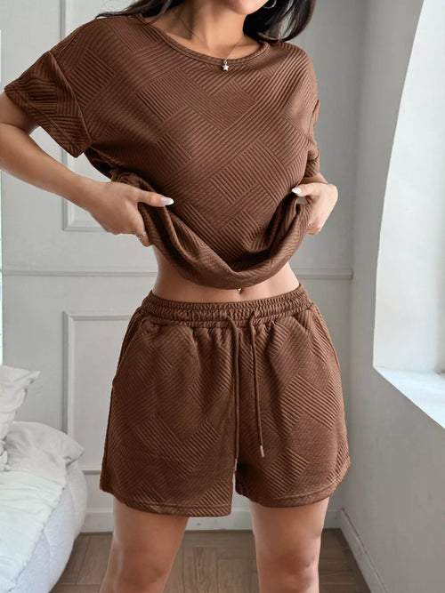 Hazel Blues® |  Textured Knit Round Neck Top and Shorts Set