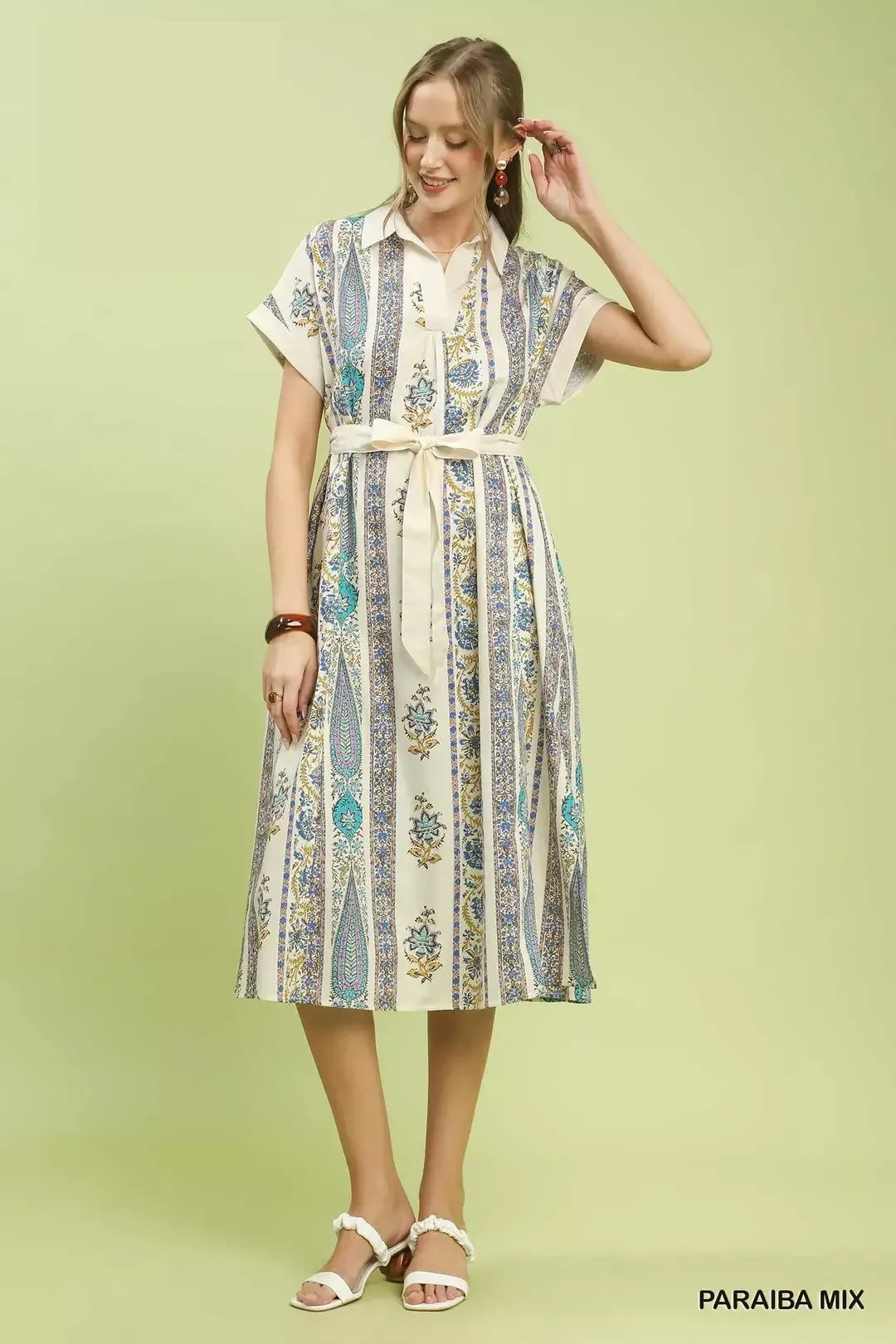 Hazel Blues® |  Umgee Vertical Print Tie Waist Midi Dress