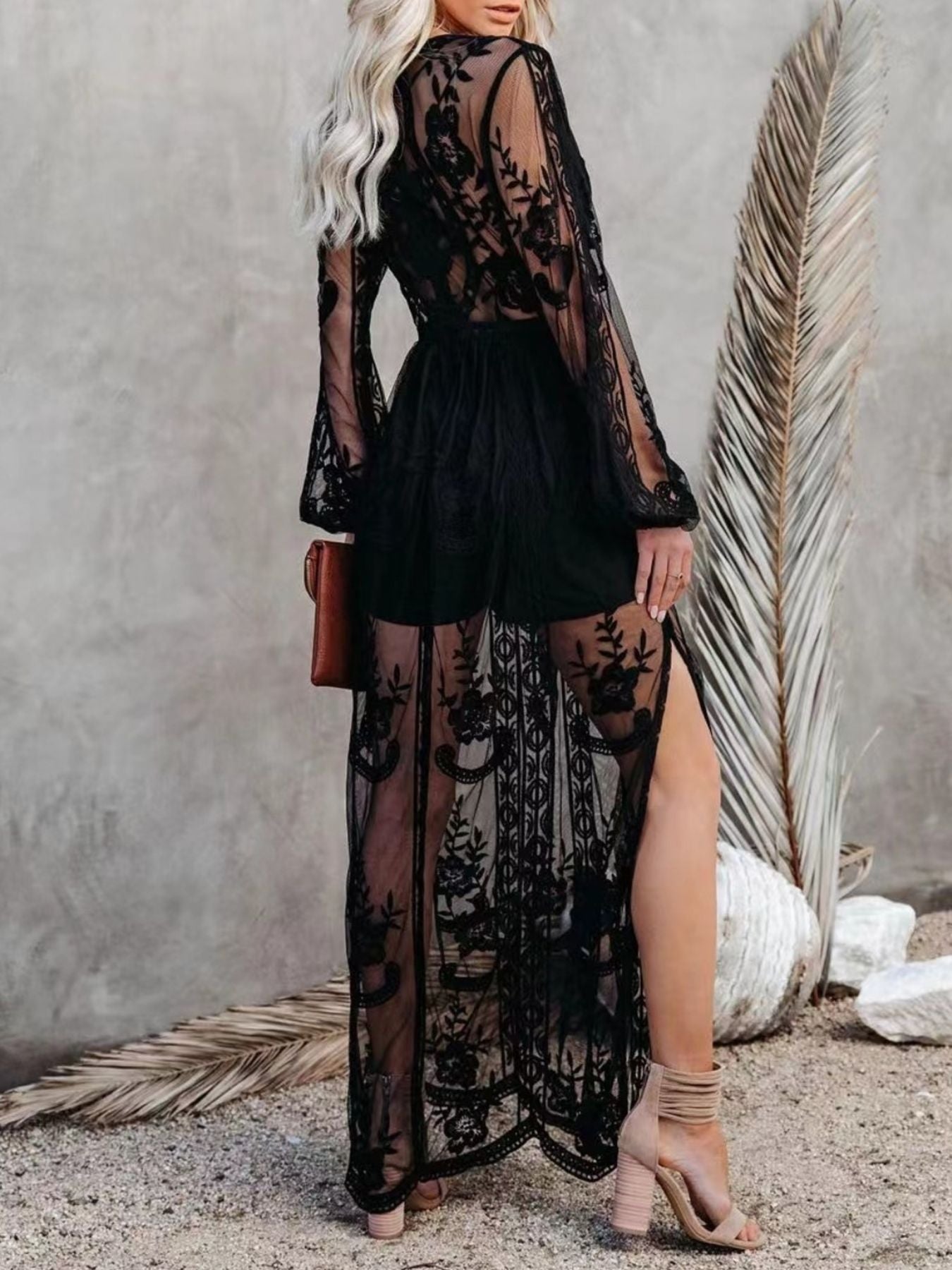 Hazel Blues® |  Floral Lace Slit Maxi Dress