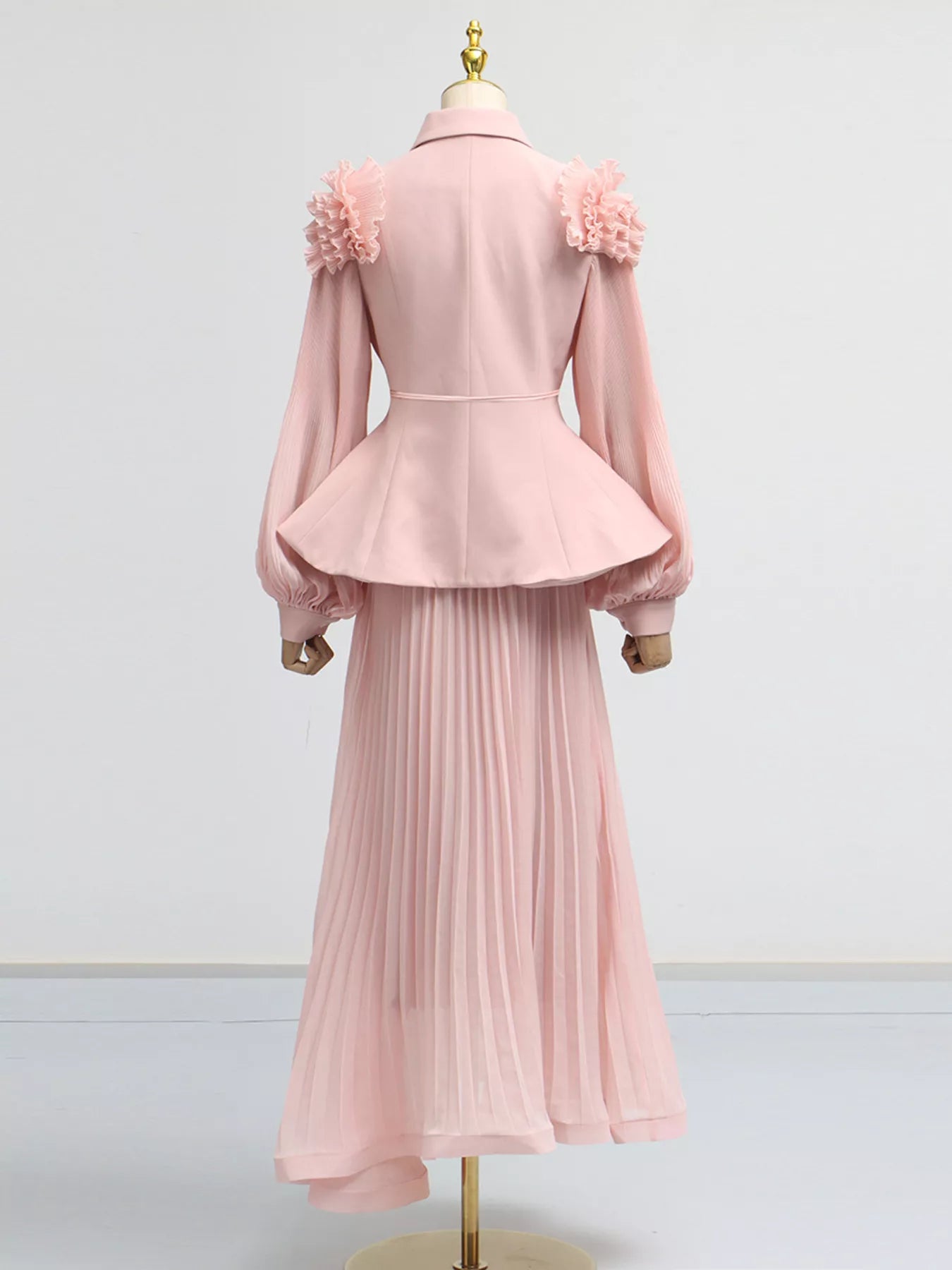 Hazel Blues® |  Frill Lapel Collar Top and Pleated Skirt Set
