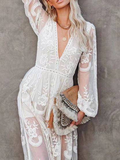 Hazel Blues® |  Floral Lace Slit Maxi Dress