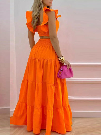 Hazel Blues® |  Crop Top and Tiered Maxi Skirt Set