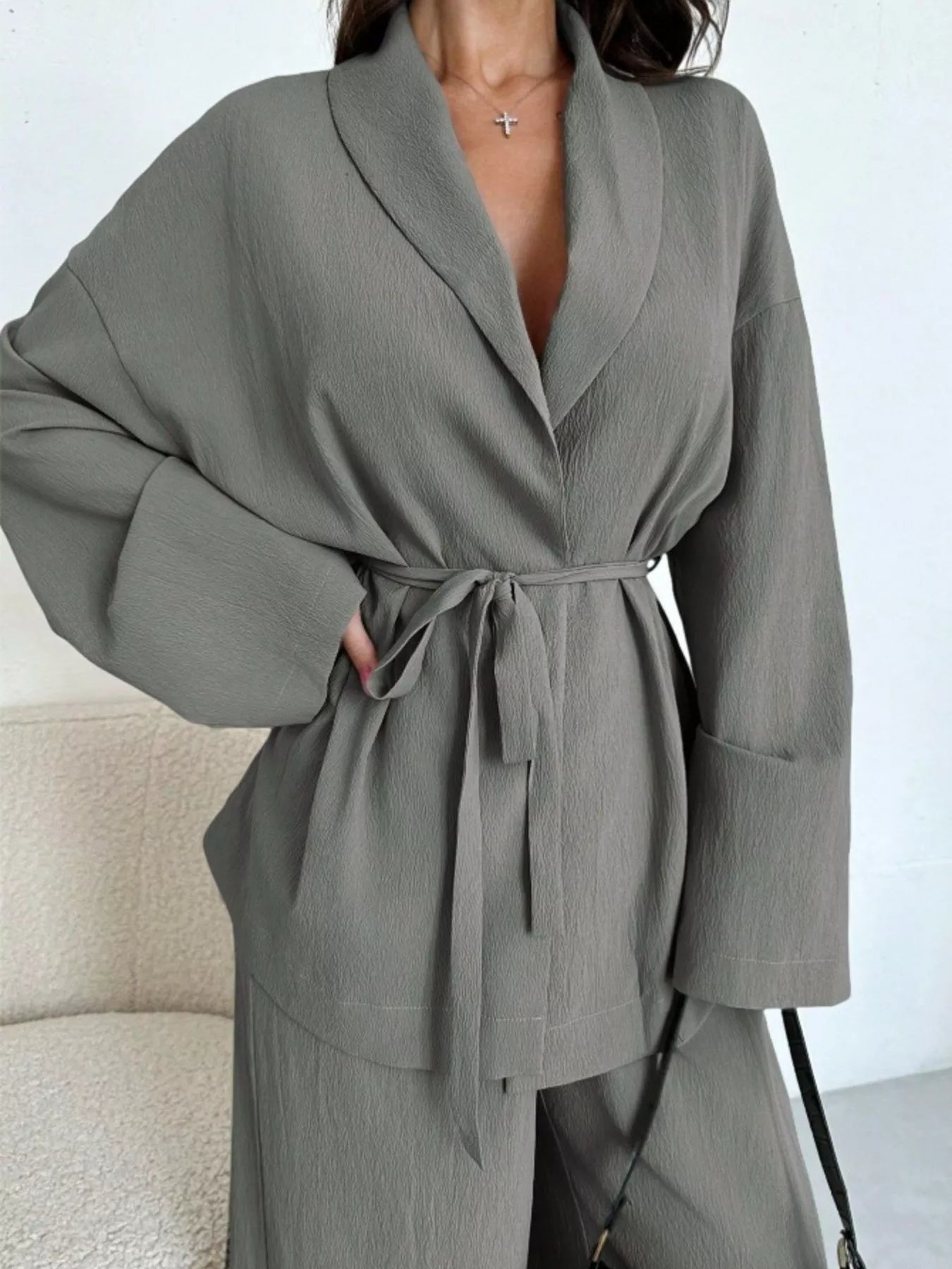 Hazel Blues® |  Front Tied Shirt and Wide-Leg Pants Set