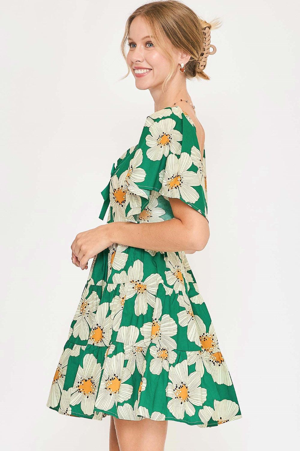 Hazel Blues® | Umgee Daisy Print Mini Dress with Ribbon Details