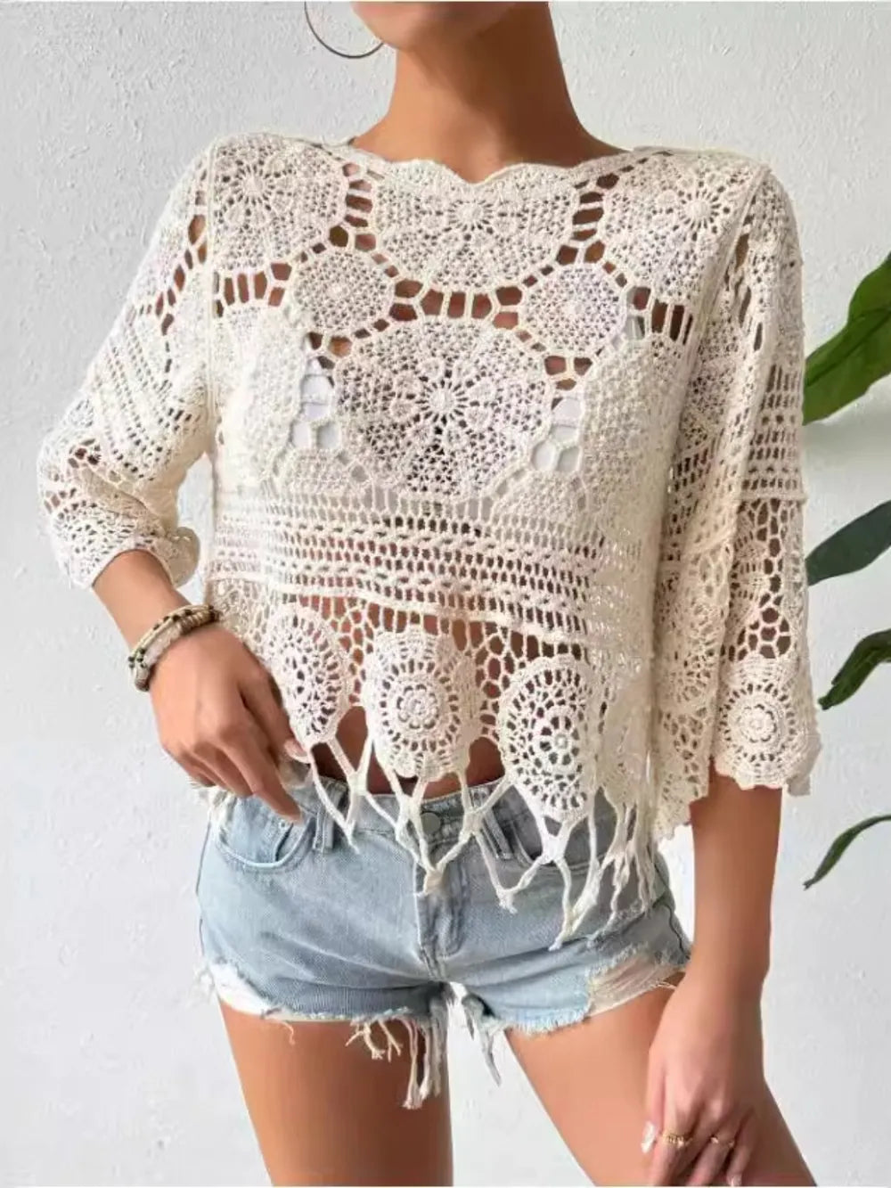 Hazel Blues® | Openwork Round Neck Cover-Up