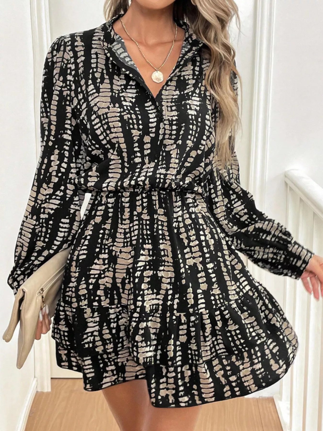 Hazel Blues® |  Ruffled Hem Long Sleeve Mini Dress