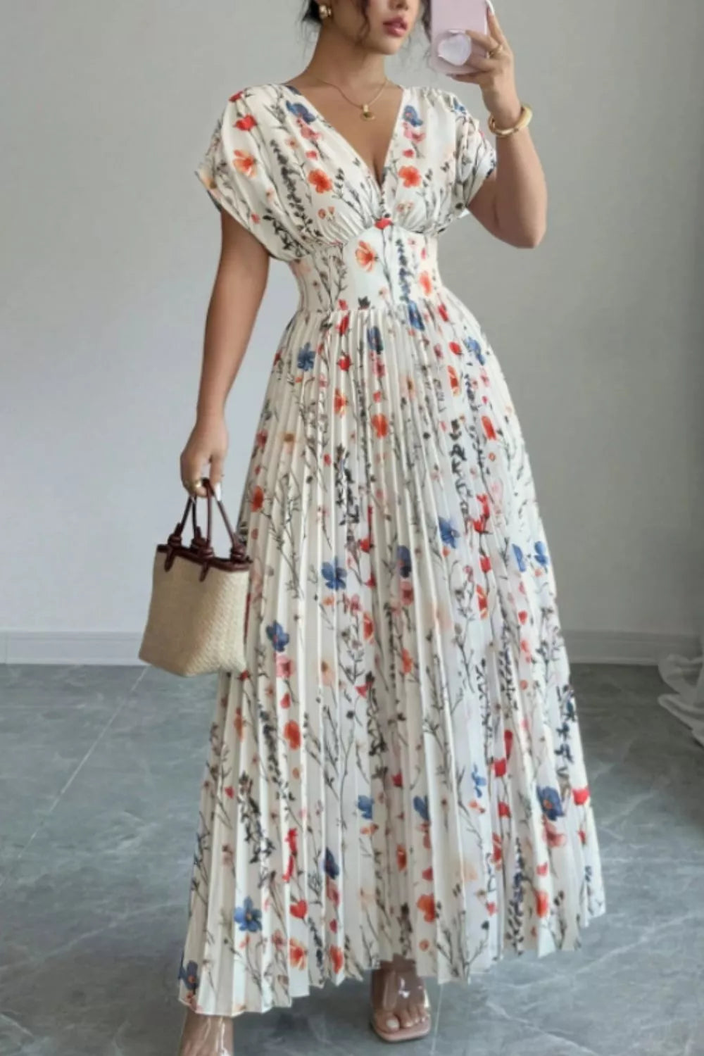 Hazel Blues® |  Floral Print Pleated Maxi Dress