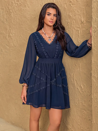 Hazel Blues® |  Lace Detail V-Neck Balloon Sleeve Mini Dress
