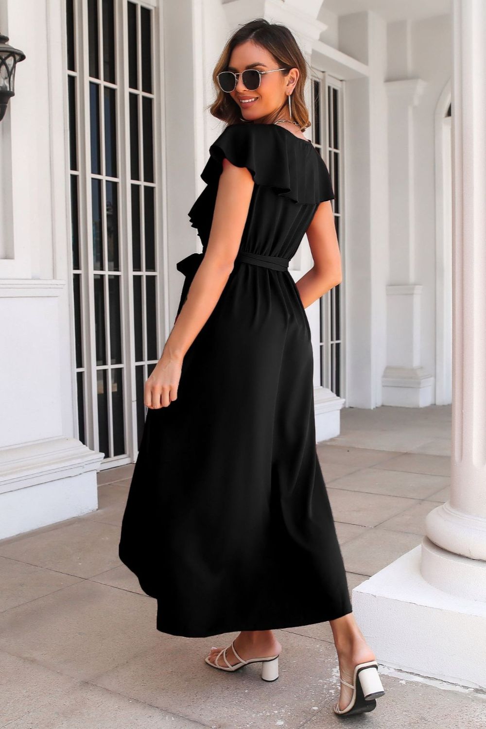 Hazel Blues® |  Tied Front Ruffled Short Sleeve Midi Dress
