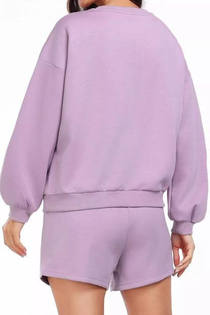 Hazel Blues® |  Round Neck Sweatshirt and Shorts Set