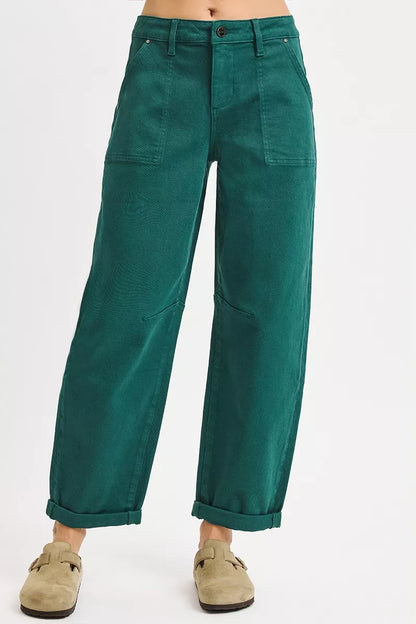 Hazel Blues® |  RISEN High Rise Ankle Cuffed Barrel Pants