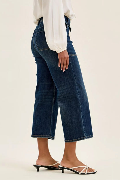 Hazel Blues® |  Judy Blue High Waist Wide Crop Utility Jeans with Patch Pocket