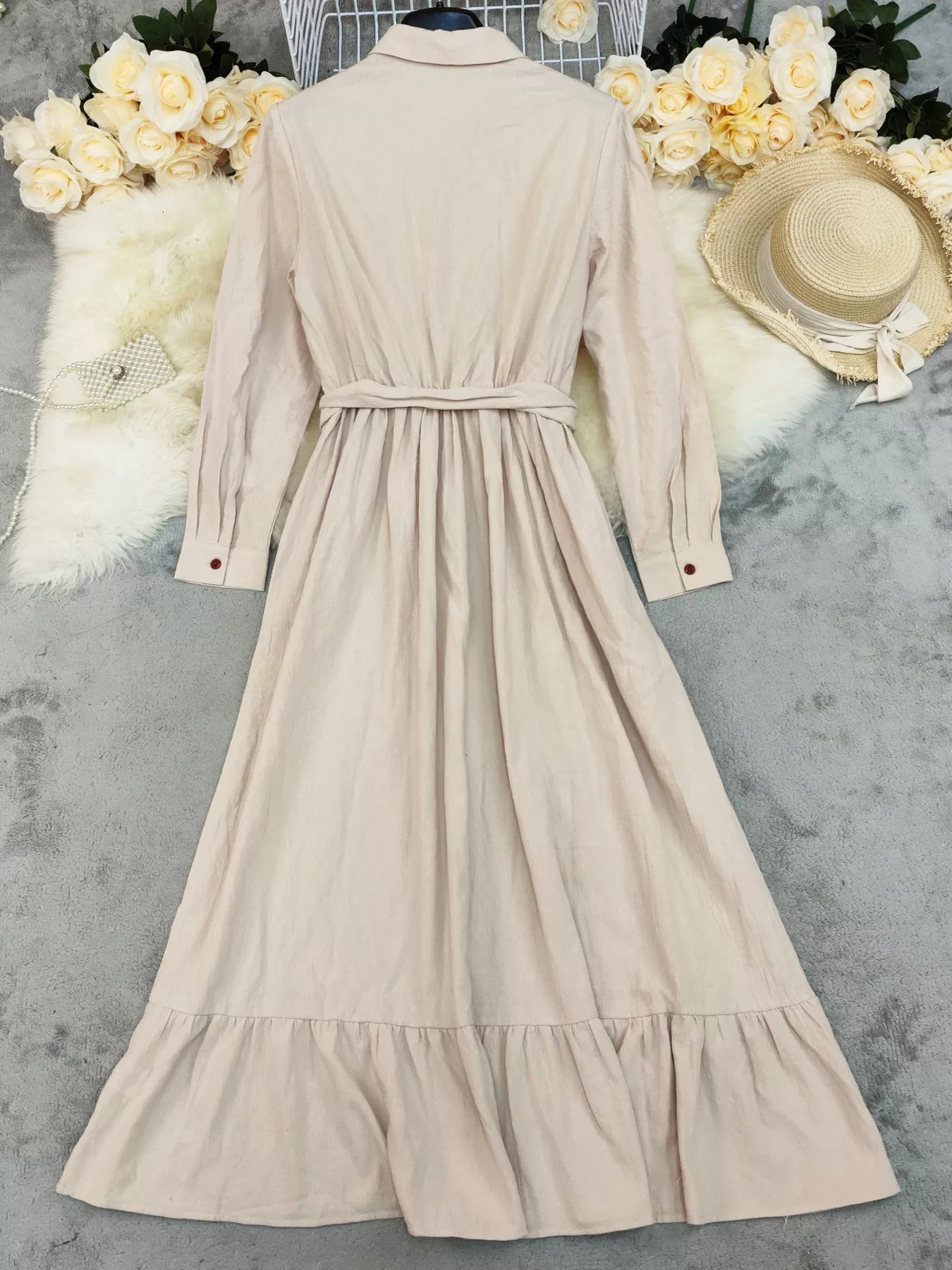 Hazel Blues® |  Tie Waist Long Sleeve Ruffled Hem Dress