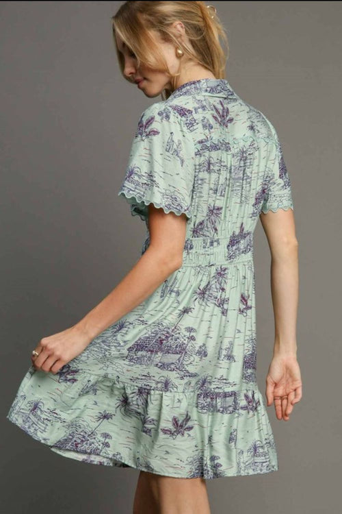 Hazel Blues® | Umgee Landscape Print Collared Mini Dress